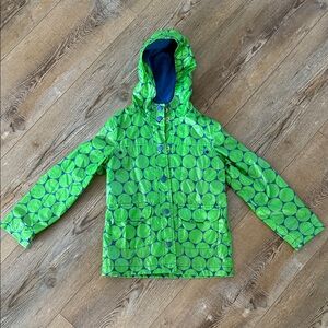 Kids Green and Blue Polka Dot Hooded Rain Jacket